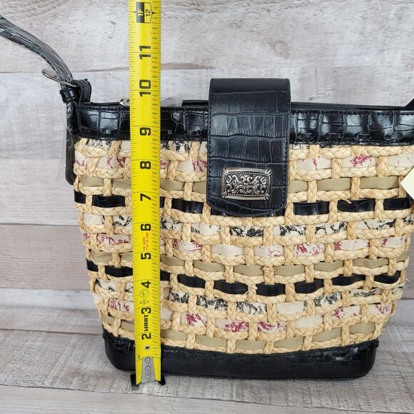 Vintage Straw Purse Cottagecore Woven Rattan Black Tan Elka Handbags New 90's - Picture 14 of 16